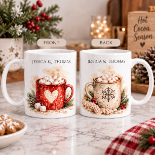 Caneca De Café Casal de Natal Nórdico Aconchegante com Cacau Quen