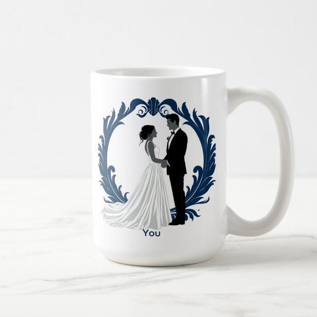 Caneca De Café Casal de Noivos Silhueta de mãos dadas (Direita)