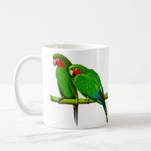 Caneca De Café Casal de papagaio verde e vermelho