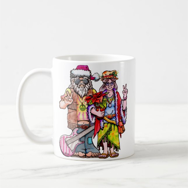Caneca De Café Casal de Papais noeis Hippie (Esquerda)