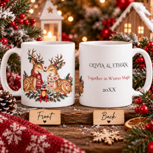 Caneca De Café Casal de Rena Nórdico de Natal Romance de Inverno