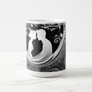 Caneca De Café Casal de Silhueta Romântica Branco e Preto