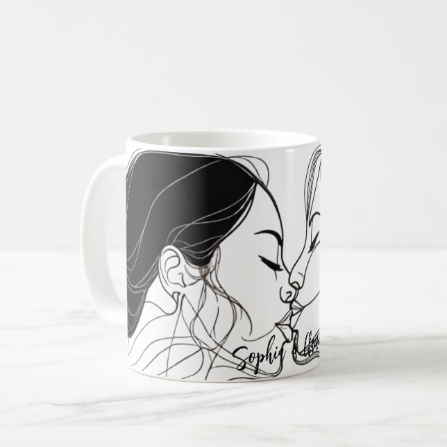 Caneca De Café Casal Elegante de Kiss Lésbica (Frente Esquerda)