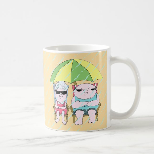 Caneca De Café Casal Engraçado na Praia em Arte Chuva (Direita)