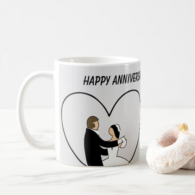 Caneca De Café Casal FELIZ ANIVERSARY de Casamento Fofo (Com Donut)