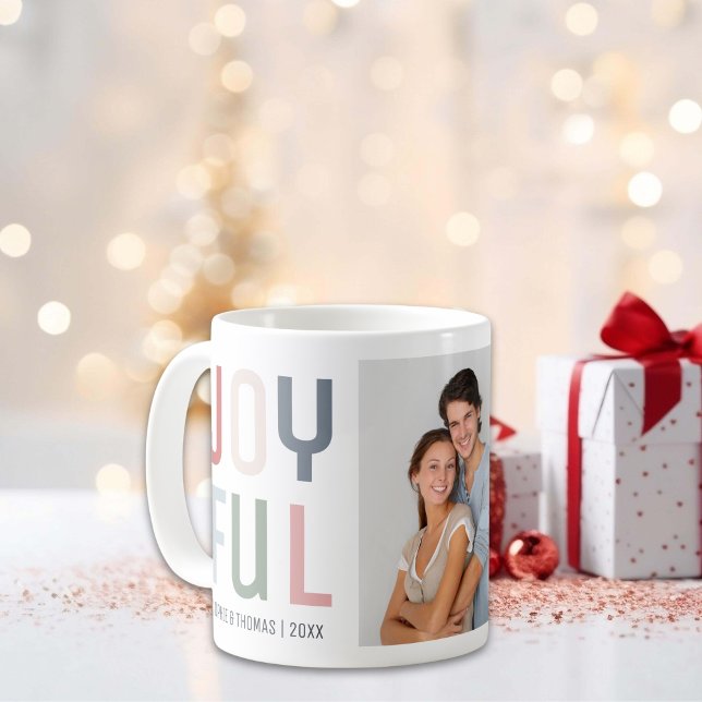 Caneca De Café Casal feliz Natal (Joyful Couple Photo Christmas Coffee Mug)
