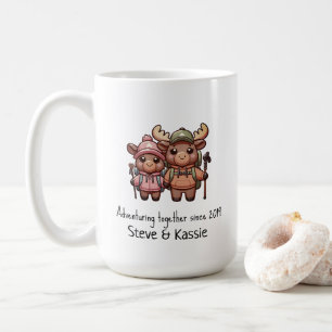 Caneca De Café Casal Kawaii Moose Bonito Adventurando Juntos
