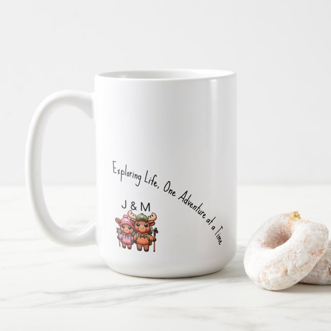 Caneca De Café Casal Kawaii Moose Cute Caminhando (Com Donut)