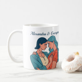 Caneca De Café Casal Lésbica de Desenho Minimalista Personalizado