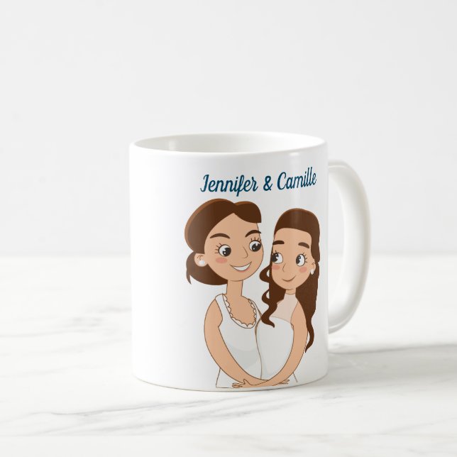 Caneca De Café Casal Personalizado de Casamento Lésbico (Frente Esquerda)