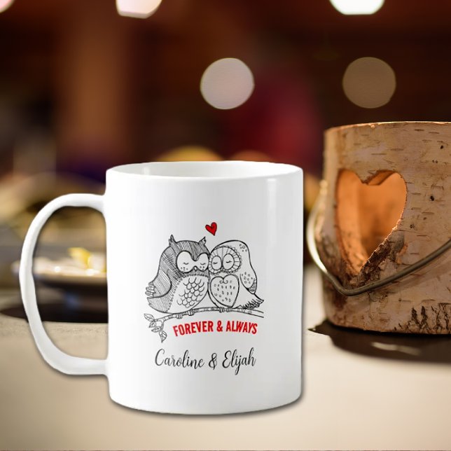 Caneca De Café Casal Personalizado de Corujas, Dia do Namorados (Criador carregado)