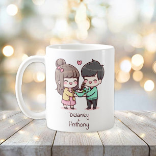 Caneca De Café Casal personalizado de estilo chibi