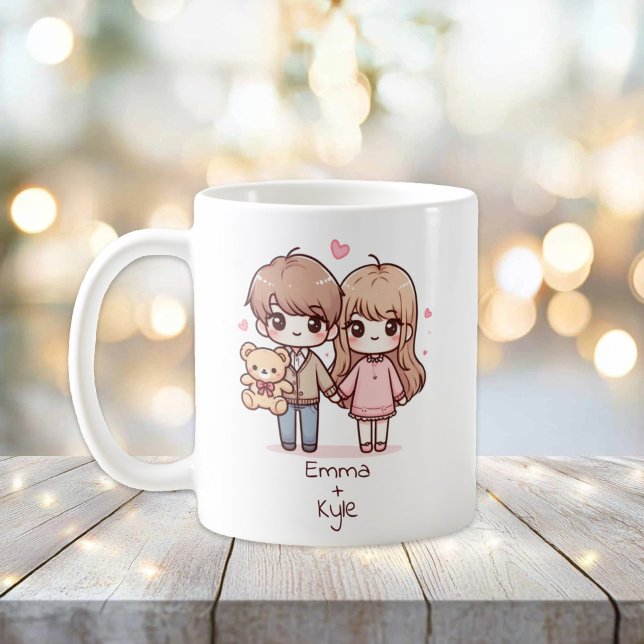 Caneca De Café Casal personalizado do Urso de Teddy Chibi-Style (Personalized Chibi-Style Teddy Bear Couple Mug)