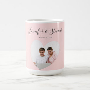 Caneca De Café Casal personalizado PhotoHeart Blush Pink Aniversá
