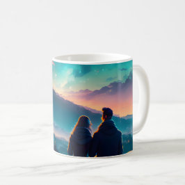 Caneca De Café Casal Sentado No Telhado