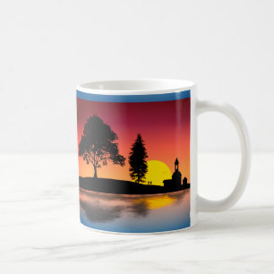 Caneca De Café Casal Silhouette Trabalho de arte do Lago Natureza