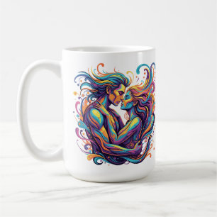 Caneca De Café Casal Vibrante Abraça Arte Fluida Psicodélica