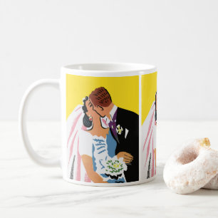 Caneca De Café Casamento Antigo, Noivos Recém-Casados Beijando