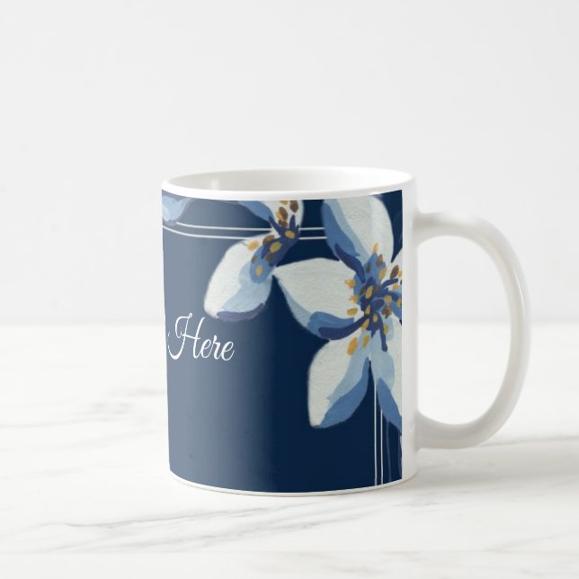 Caneca De Café Casamento Azul-Floral Azul Vitoriano (Direita)