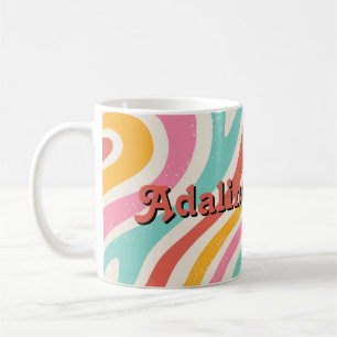 Caneca De Café Casamento Colorido Ondulado Retro Groovy dos Anos
