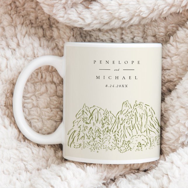 Caneca De Café Casamento com Arte de Linha do Parque Nacional de  (Yosemite National Park Line Art Wedding Coffee Mug)