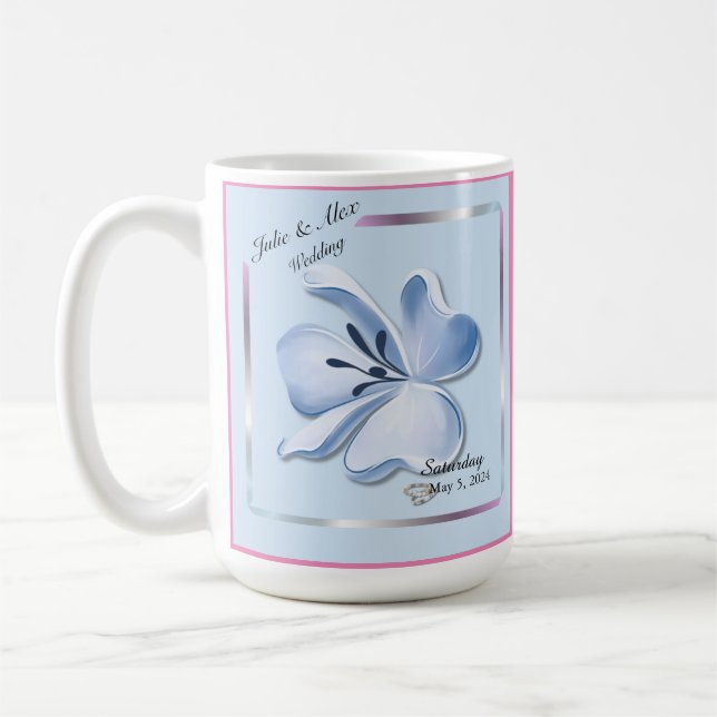 Caneca De Café Casamento com Flor Azul brilhante (Esquerda)