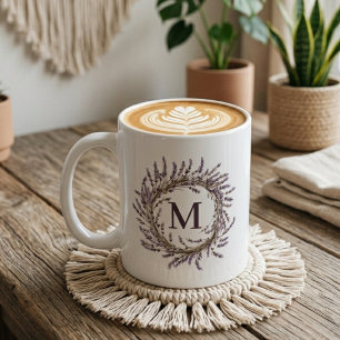 Caneca De Café Casamento Coroa Floral de Lavanda Personalizada