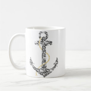 Caneca De Café Casamento de Anchor Beach Amarelo e Cinza