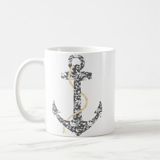 Caneca De Café Casamento de Anchor Beach Amarelo e Cinza (Esquerda)