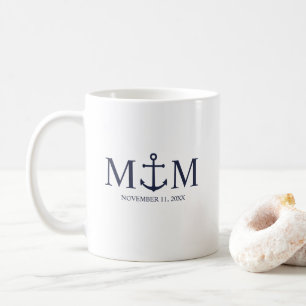 Caneca De Café Casamento de Âncora Azul Marinho Náutico