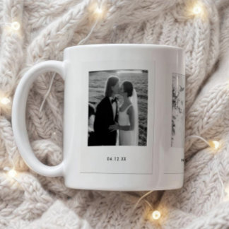 Caneca De Café Casamento de Casal Modernista Minimalista com 3 Fo