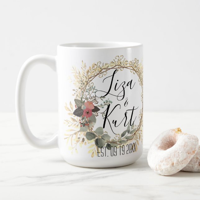 Caneca De Café Casamento De Fércula Chic Elegant Personalizado (Com Donut)