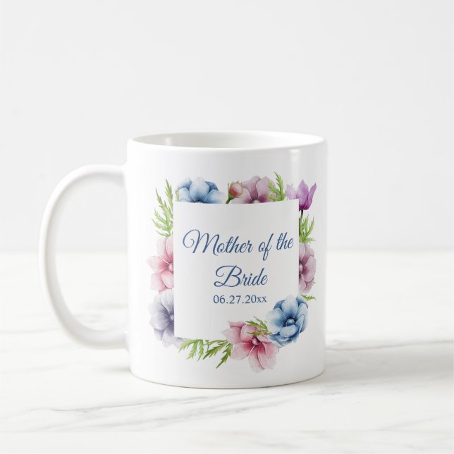 Caneca De Café Casamento de Flor com Anêmona de Aquarela (Esquerda)