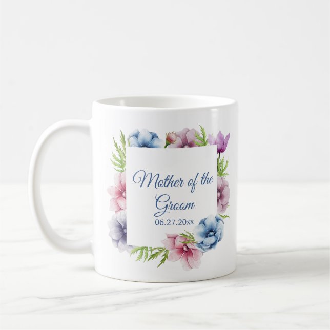 Caneca De Café Casamento de Flor com Anêmona de Aquarela (Esquerda)