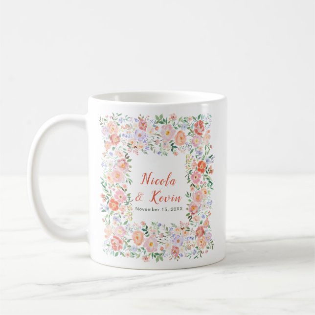 Caneca De Café Casamento de Flores Florais de Primavera  (Esquerda)