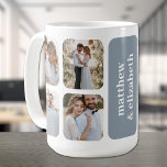 Caneca De Café Casamento de Foto Moderno 8<br><div class="desc">Suas 8 fotos de casamento favoritas e sua personalização em azul empoeirado (ou qualquer cor) criam esta caneca de manutenção para você mesmo ou seus pais.</div>
