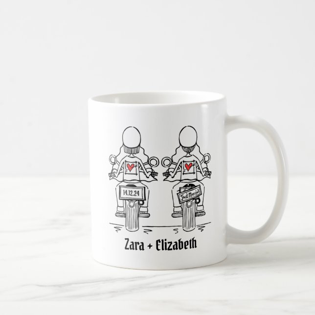 Caneca De Café Casamento de motocicleta de duas noivas personaliz (Direita)