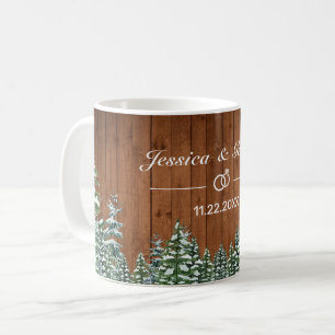 Caneca De Café Casamento de Pinheiros de Madeira e Floresta Neve