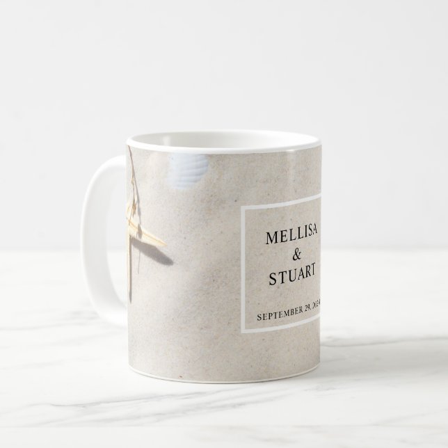 Caneca De Café Casamento de praia de verão com estrelas-do-mar (Frente Esquerda)