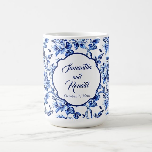 Caneca De Café Casamento de Toalha Floral Branca Elegante (Centro)