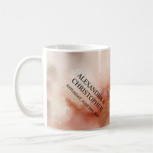 Caneca De Café Casamento Dia de Aquarela Pó de Rosa Dourado
