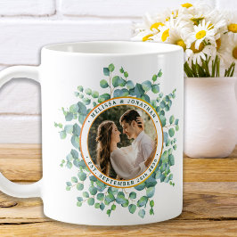Caneca De Café Casamento Dourado de Foto Watercolor Eucalyptus Gr