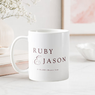 Caneca De Café Casamento Elegante Burgundy Royal Script