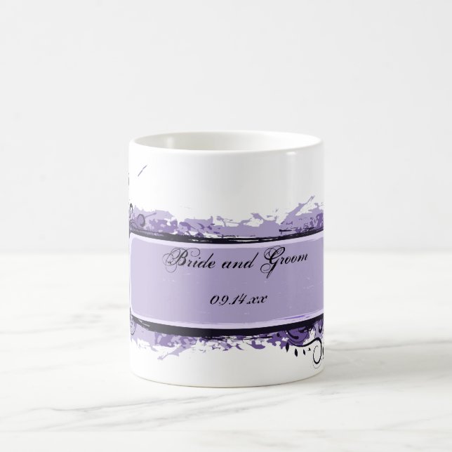 Caneca De Café Casamento Floral Abstrato Roxo (Centro)