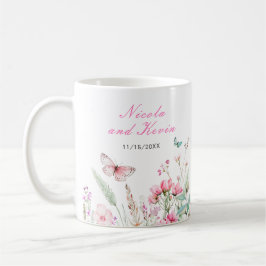 Caneca De Café Casamento Floral Borboleta Rosa Primavera