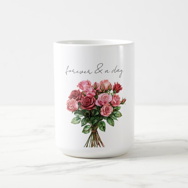 Caneca De Café Casamento Floral de Rosas Rosa Vermelhas Romântica (Centro)
