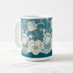 Caneca De Café Casamento Floral Verde Azul Romântico Teal