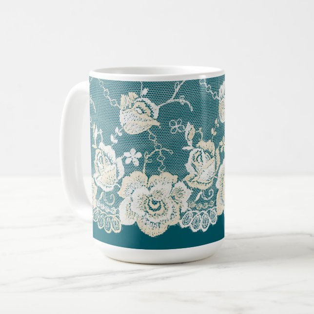 Caneca De Café Casamento Floral Verde Azul Romântico Teal (Frente Esquerda)