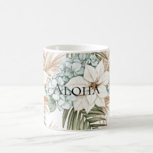 Caneca De Café Casamento Flores Brancas Azuis Tropicais