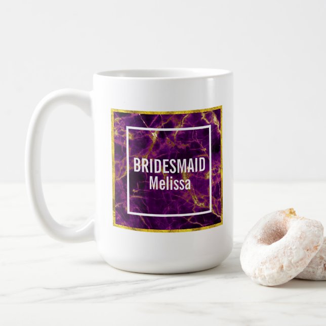 Caneca De Café Casamento Moderno Roxo e Dourado Abstrato Marble (Com Donut)